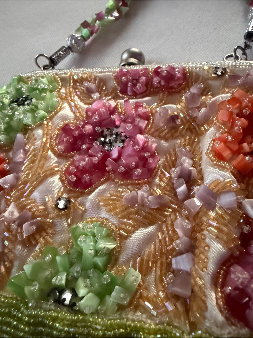 Gorgeous, elegant, beaded Floral Evening Bag in Green and Multicolor
